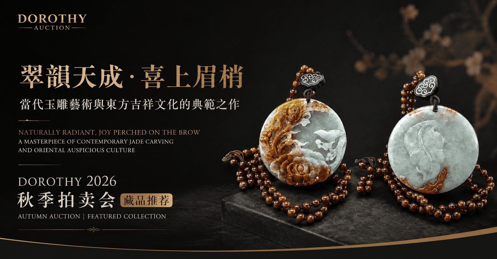 郭文秀《喜上眉梢》翡翠配鐲一組